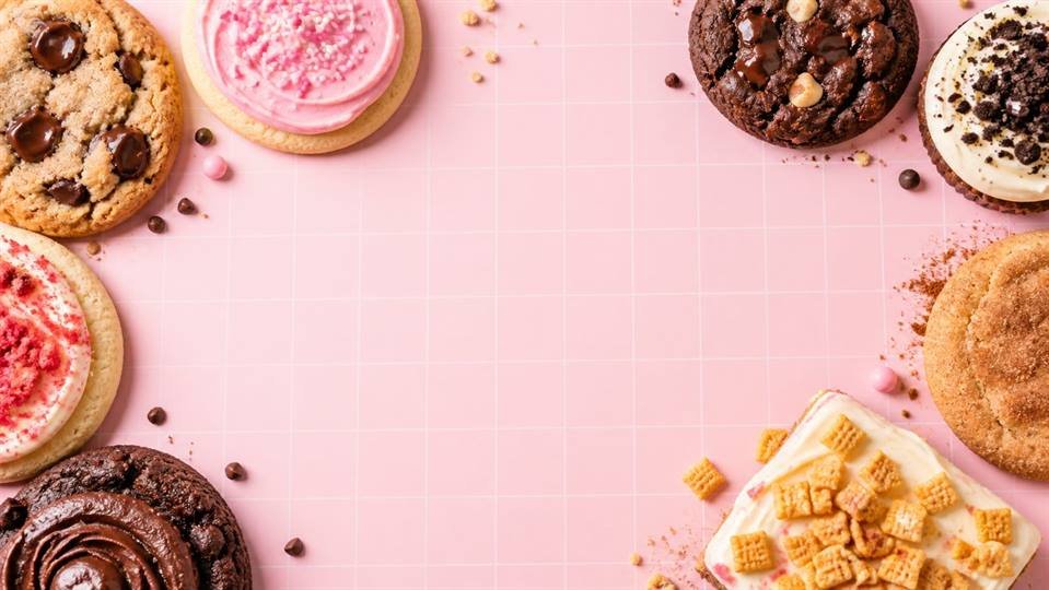 Cookie image representing Crumbl cookie logo box and pink box searches